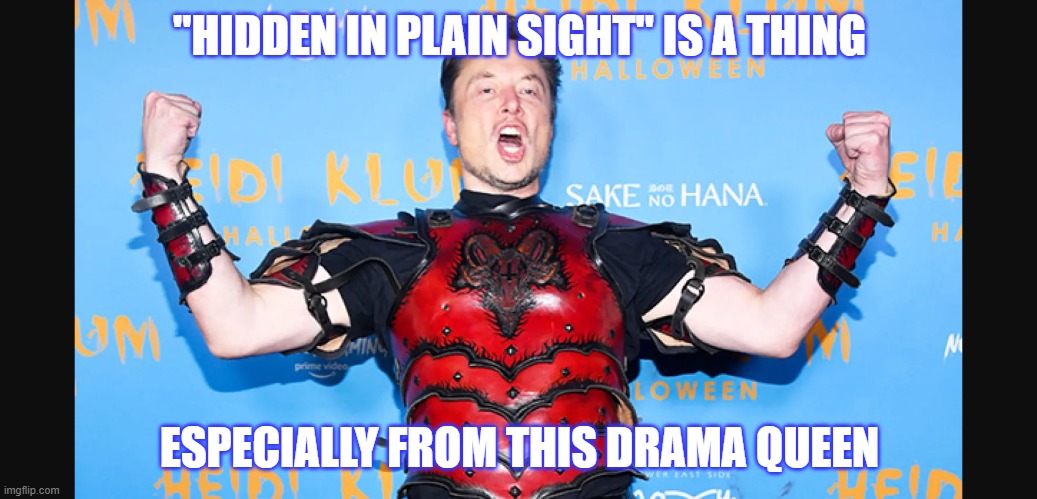 Baphomusk | "HIDDEN IN PLAIN SIGHT" IS A THING; ESPECIALLY FROM THIS DRAMA QUEEN | image tagged in nwo,brainwashing,truth,politics | made w/ Imgflip meme maker