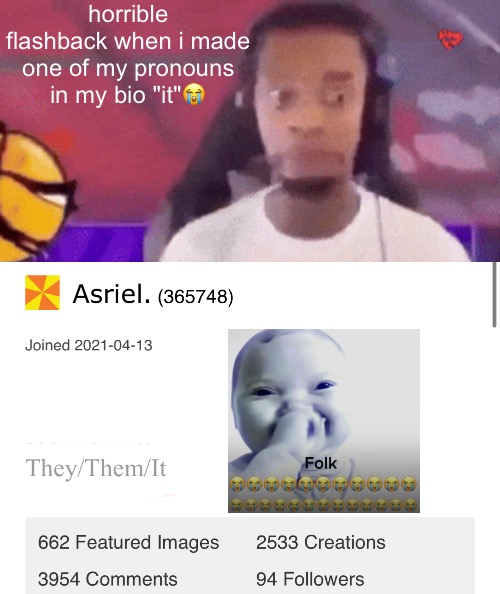 horrible flashback when i made one of my pronouns in my bio "it"😭 | image tagged in flight yikes | made w/ Imgflip meme maker