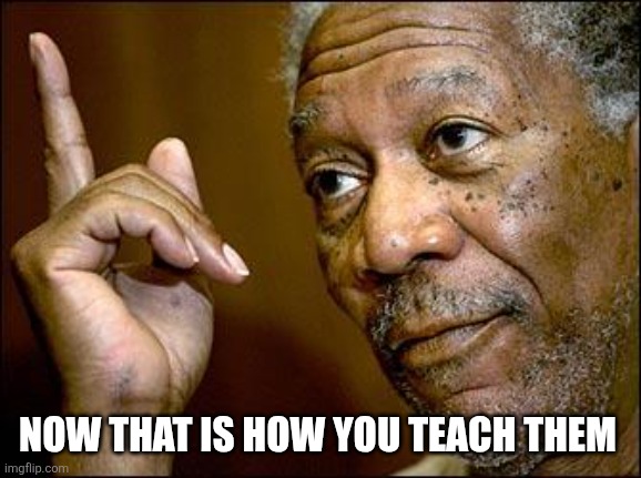 This Morgan Freeman | NOW THAT IS HOW YOU TEACH THEM | image tagged in this morgan freeman | made w/ Imgflip meme maker