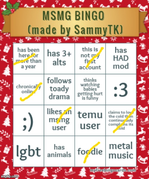 sam's msmg bingo | image tagged in sam's msmg bingo | made w/ Imgflip meme maker