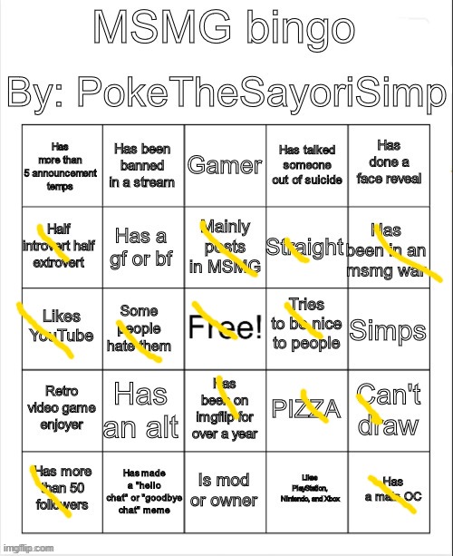 MSMG bingo by poke | image tagged in msmg bingo by poke | made w/ Imgflip meme maker