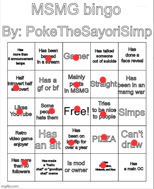 MSMG bingo by poke | image tagged in msmg bingo by poke | made w/ Imgflip meme maker