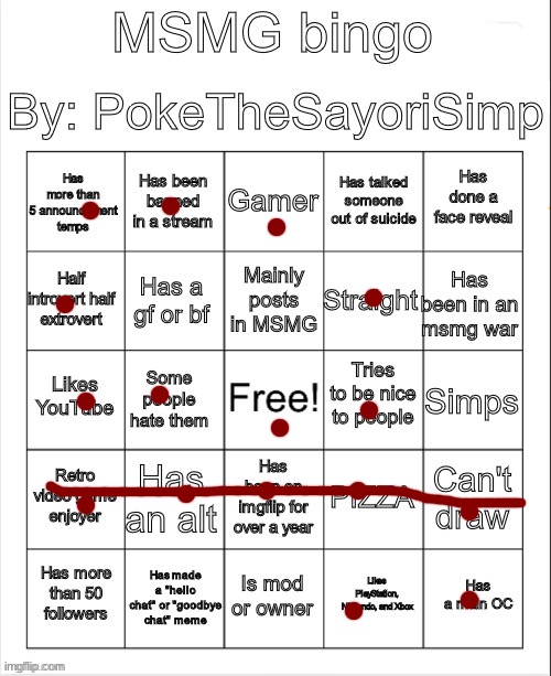 :P | image tagged in msmg bingo by poke | made w/ Imgflip meme maker