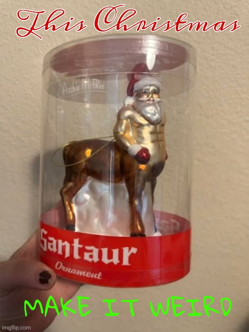 Santaur can't hurt you | image tagged in santa,centaur,santa claus,christmas decorations,christmas memes | made w/ Imgflip meme maker