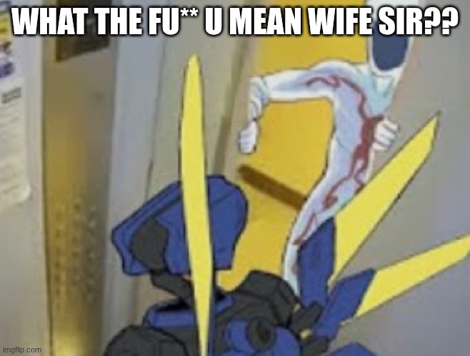 V1 vs Minos Prime | WHAT THE FU** U MEAN WIFE SIR?? | image tagged in v1 vs minos prime | made w/ Imgflip meme maker