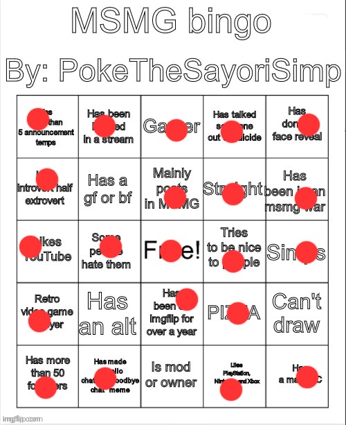 MSMG bingo by poke | image tagged in msmg bingo by poke | made w/ Imgflip meme maker