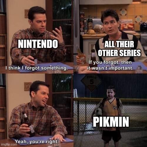 this is why Pikmin 3 and 4 each took a decade to come out | NINTENDO; ALL THEIR OTHER SERIES; PIKMIN | image tagged in wasn't important | made w/ Imgflip meme maker