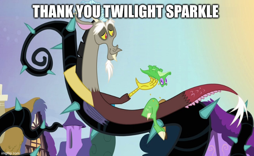 Discord relaxing | THANK YOU TWILIGHT SPARKLE | image tagged in discord relaxing | made w/ Imgflip meme maker