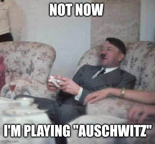 hitlerxbox | NOT NOW; I'M PLAYING "AUSCHWITZ" | image tagged in hitlerxbox | made w/ Imgflip meme maker