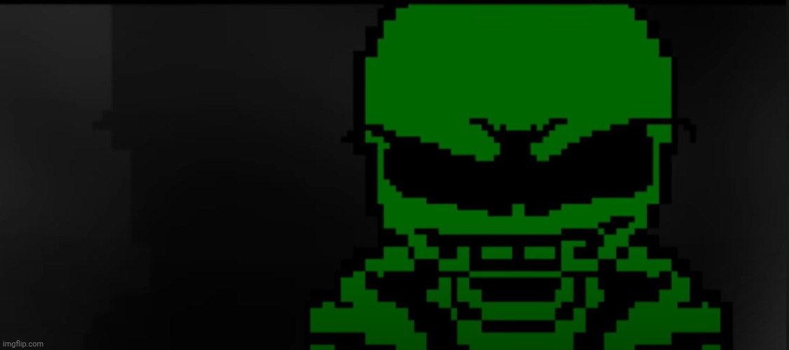 Green! Sans Serious stare (Goku stare) | image tagged in green sans serious stare goku stare | made w/ Imgflip meme maker