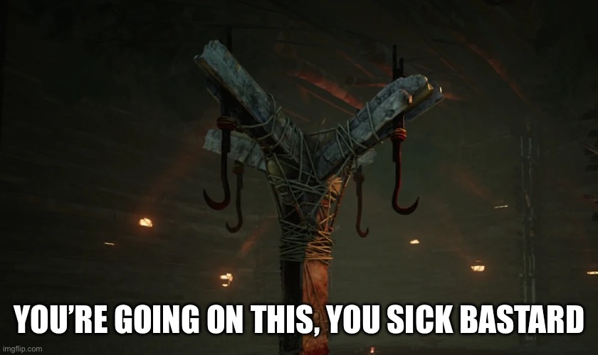 dead by daylight hooks | YOU’RE GOING ON THIS, YOU SICK BASTARD | image tagged in dead by daylight hooks | made w/ Imgflip meme maker