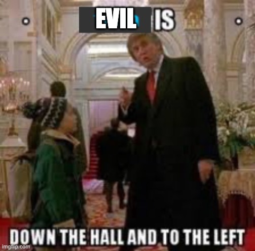 Fun is down the hall and to the left | EVIL | image tagged in fun is down the hall and to the left | made w/ Imgflip meme maker