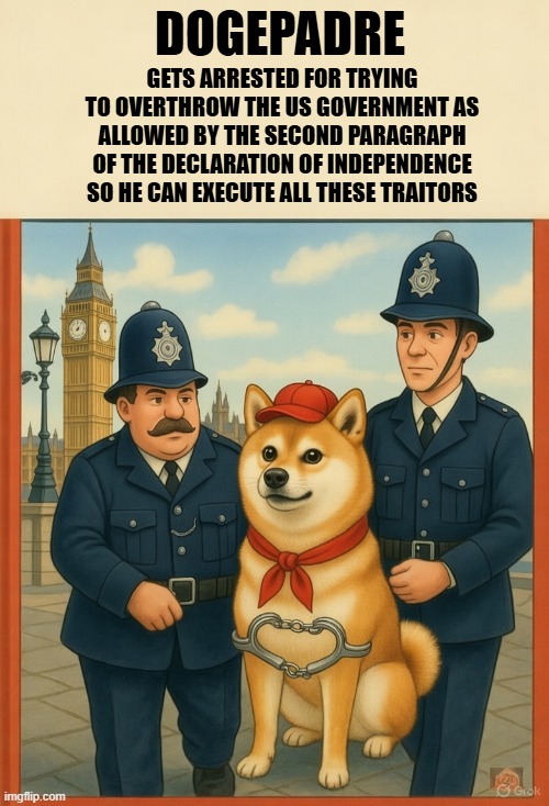 Screw Franklin | DOGEPADRE; GETS ARRESTED FOR TRYING TO OVERTHROW THE US GOVERNMENT AS ALLOWED BY THE SECOND PARAGRAPH OF THE DECLARATION OF INDEPENDENCE SO HE CAN EXECUTE ALL THESE TRAITORS | image tagged in books,memes,declaration of independence,traitor,traitors,franklin | made w/ Imgflip meme maker