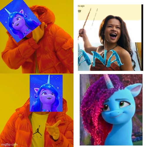 Izzy Moonbow chooses Misty Brightdawn over Disney Live Action Moana movie | image tagged in memes,drake hotline bling | made w/ Imgflip meme maker