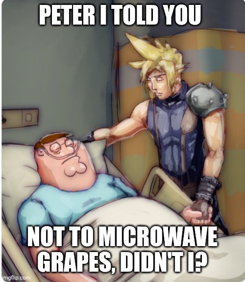 PETER I TOLD YOU | PETER I TOLD YOU; NOT TO MICROWAVE GRAPES, DIDN'T I? | image tagged in peter i told you,grapes,microwave | made w/ Imgflip meme maker