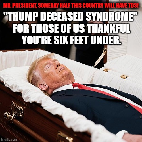 In response to Trump's vile Rob Reiner post about TDS! | MR. PRESIDENT, SOMEDAY HALF THIS COUNTRY WILL HAVE TDS! "TRUMP DECEASED SYNDROME"
 FOR THOSE OF US THANKFUL
 YOU'RE SIX FEET UNDER. | image tagged in donald trump,tds,six feet under,rob reiner | made w/ Imgflip meme maker