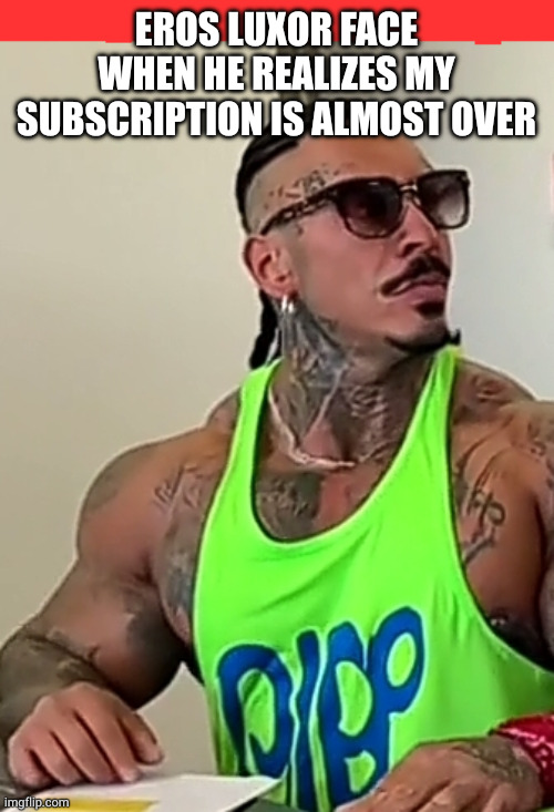 EROS LUXOR FACE WHEN HE REALIZES MY SUBSCRIPTION IS ALMOST OVER | made w/ Imgflip meme maker