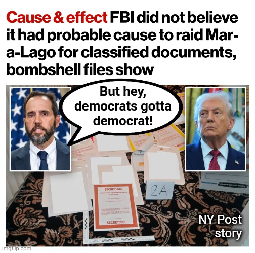 Which surprises no one | But hey,
democrats gotta
democrat! NY Post
story | image tagged in memes,fbi,corruption,democrats,trump derangement syndrome,classified documents | made w/ Imgflip meme maker