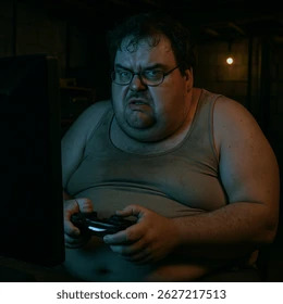 Fat guy on computer Blank Meme Template
