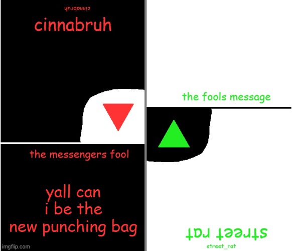 street rat n cinnabruh announcement | yall can i be the new punching bag | image tagged in street rat n cinnabruh announcement | made w/ Imgflip meme maker