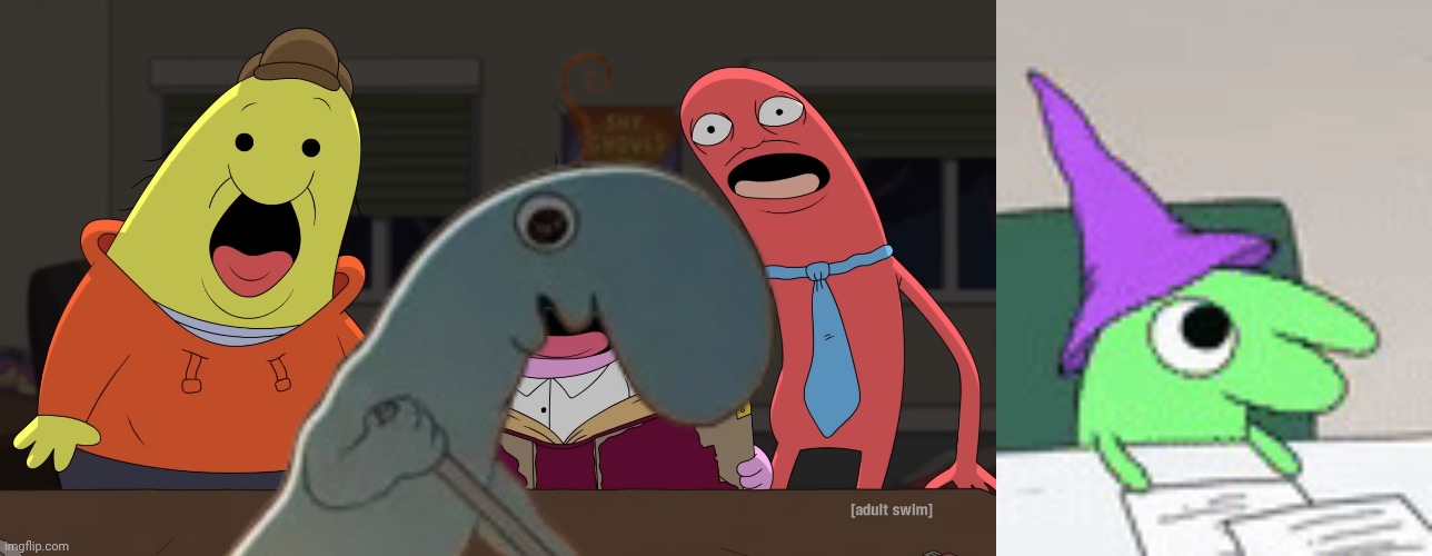 image tagged in smiling friends shock,smiling friends laugh glep | made w/ Imgflip meme maker