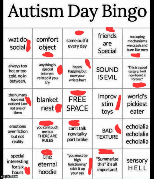 Yes, I am autistic | image tagged in autism bingo | made w/ Imgflip meme maker