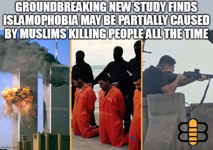 GROUNDBREAKING NEW STUDY FINDS ISLAMOPHOBIA MAY BE PARTIALLY CAUSED BY MUSLIMS KILLING PEOPLE ALL THE TIME | made w/ Imgflip meme maker