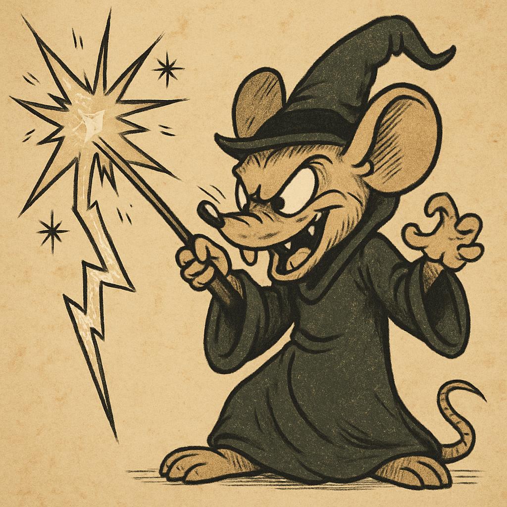 evil mouse wizard shooting a bolt from a wand Blank Meme Template