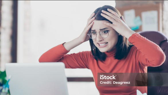 upset woman staring at computer Blank Meme Template