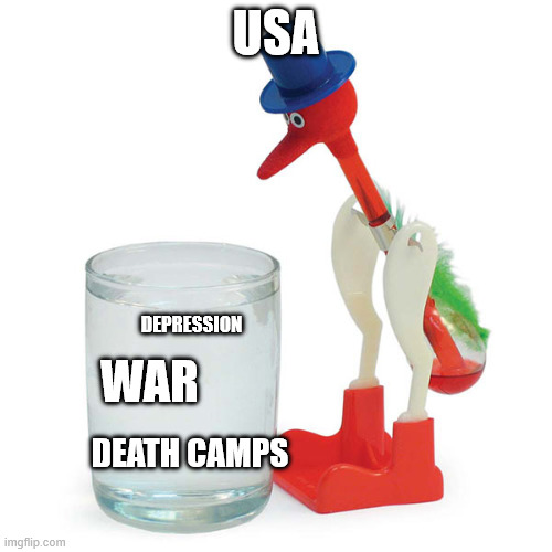 USA | USA; DEPRESSION; WAR; DEATH CAMPS | image tagged in depression,star wars,death camps | made w/ Imgflip meme maker