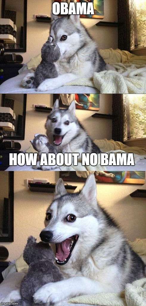 Bad Pun Dog Meme | OBAMA HOW ABOUT NO BAMA | image tagged in memes,bad pun dog | made w/ Imgflip meme maker