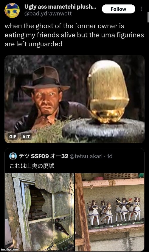 ts feels like finding ancient treasure in the ruins of an old destroyed kingdom | image tagged in umamusame,memes,i love daiwa scarlet | made w/ Imgflip meme maker