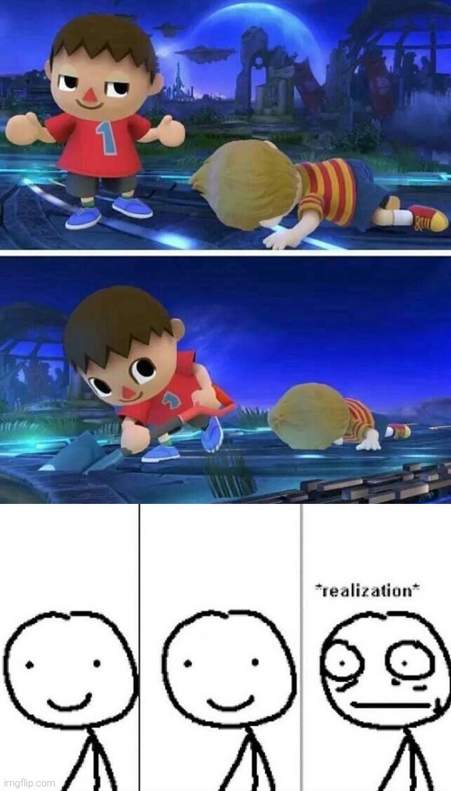 Villager, what did you just done!? | image tagged in realization,super smash bros | made w/ Imgflip meme maker