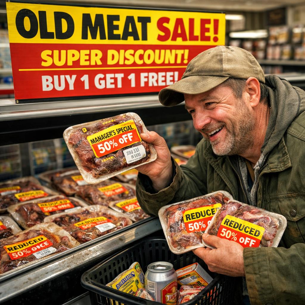 cheap guy bying old meat on sale Blank Meme Template