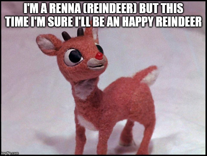 Reindeer | I'M A RENNA (REINDEER) BUT THIS TIME I'M SURE I'LL BE AN HAPPY REINDEER | image tagged in reindeer | made w/ Imgflip meme maker