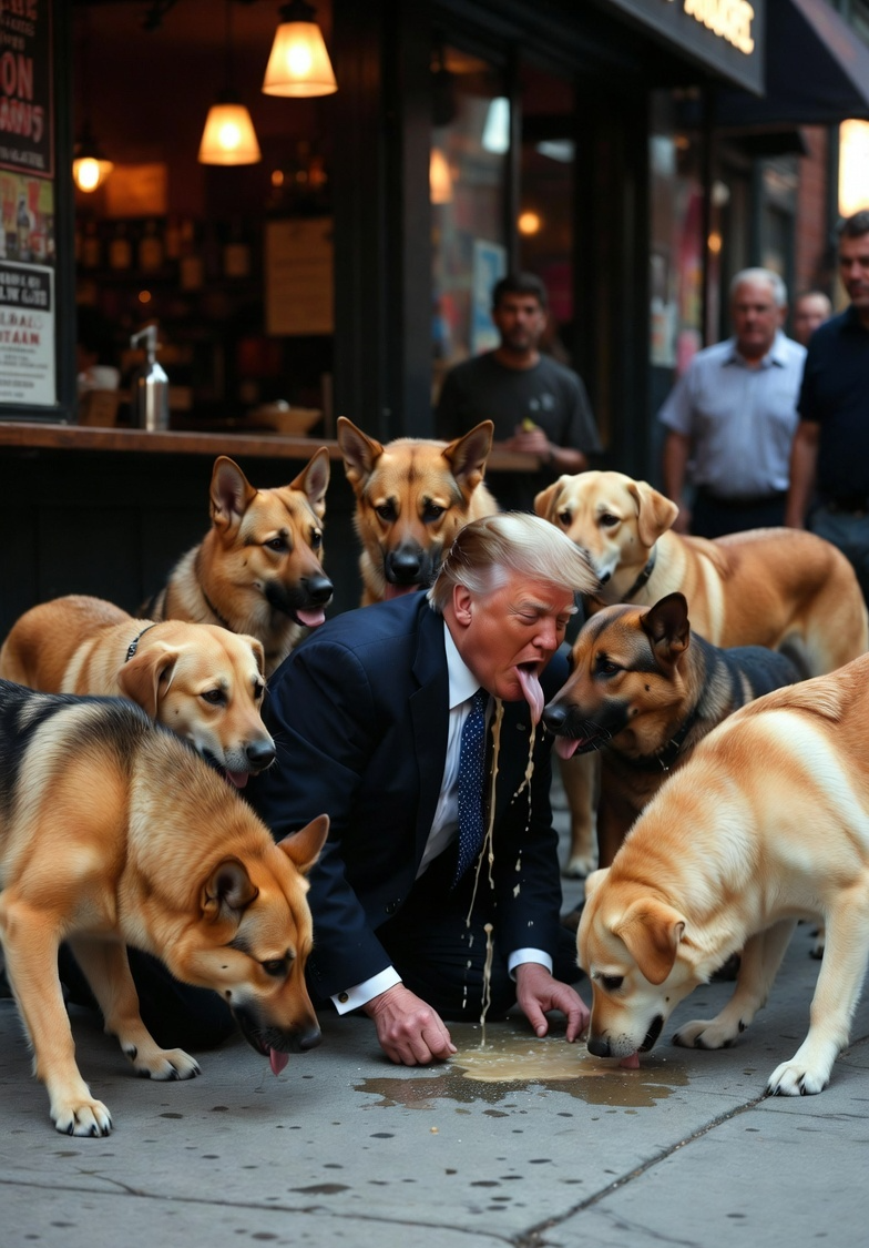 Donald Trump puking while MAGA dogs lap it up Blank Meme Template