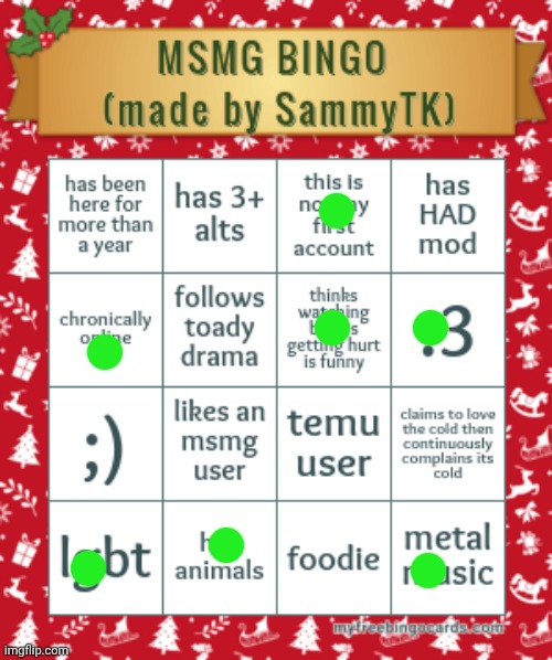 I feel so uncomfortable with a bingo that doesn't have a free space | image tagged in sam's msmg bingo | made w/ Imgflip meme maker