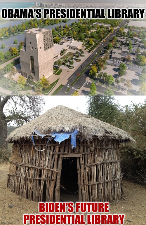 OBAMA'S PRESIDENTIAL LIBRARY; BIDEN'S FUTURE PRESIDENTIAL LIBRARY | image tagged in memes,obama,vs,biden,president,library | made w/ Imgflip meme maker