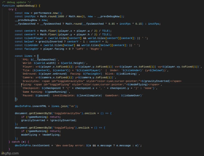 debug menu got an overhaul. its probably super disorganized and its a miracle it hasnt broke | made w/ Imgflip meme maker