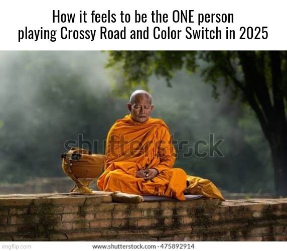 How it feels to be the ONE person playing Crossy Road and Color Switch in 2025 | made w/ Imgflip meme maker
