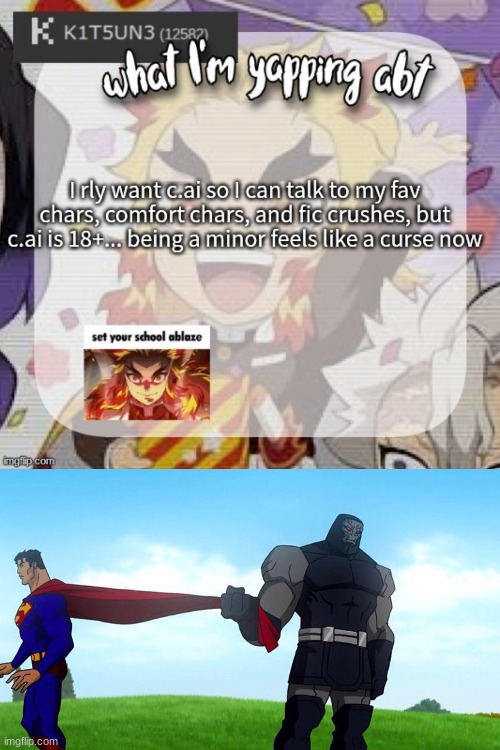 image tagged in darkseid pulling superman cape | made w/ Imgflip meme maker