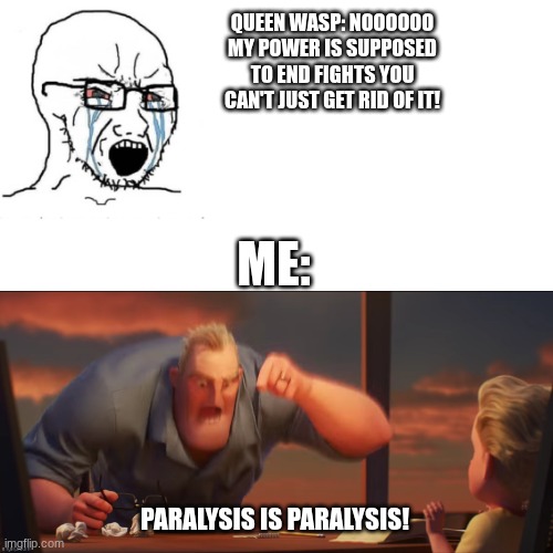 I don't give a [censored] what kind of paralyzing move they use! | QUEEN WASP: NOOOOOO MY POWER IS SUPPOSED TO END FIGHTS YOU CAN'T JUST GET RID OF IT! ME:; PARALYSIS IS PARALYSIS! | image tagged in miraculous ladybug,pokemon | made w/ Imgflip meme maker