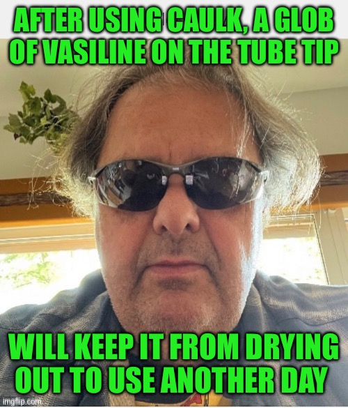Ronology say | AFTER USING CAULK, A GLOB OF VASILINE ON THE TUBE TIP; WILL KEEP IT FROM DRYING OUT TO USE ANOTHER DAY | image tagged in tricks | made w/ Imgflip meme maker