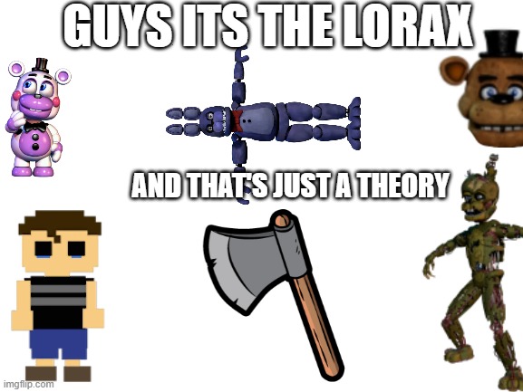 LORE AXE | GUYS ITS THE LORAX; AND THAT'S JUST A THEORY | image tagged in blank white template | made w/ Imgflip meme maker