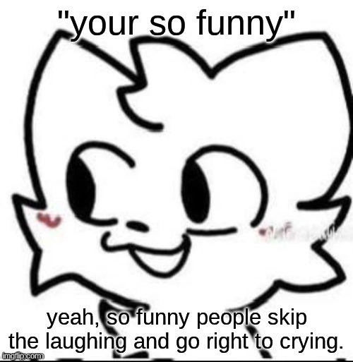 boykisser | "your so funny"; yeah, so funny people skip the laughing and go right to crying. | image tagged in boykisser | made w/ Imgflip meme maker