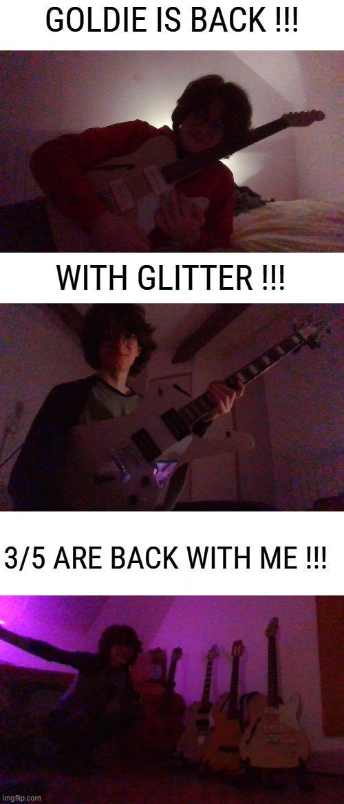 I'm crying | GOLDIE IS BACK !!! WITH GLITTER !!! 3/5 ARE BACK WITH ME !!! | made w/ Imgflip meme maker