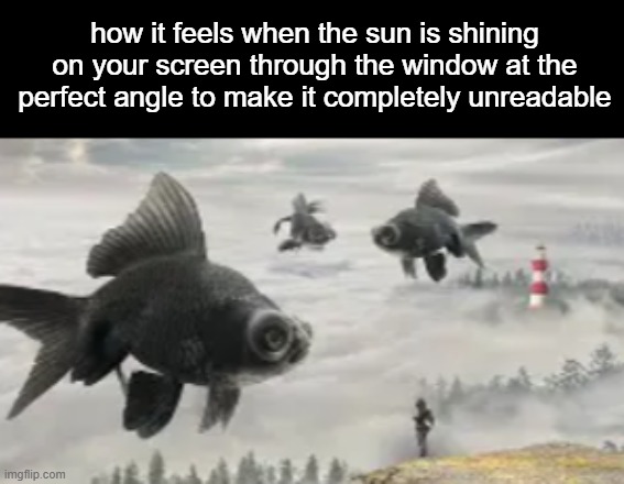 how it feels when the sun is shining on your screen through the window at the perfect angle to make it completely unreadable | made w/ Imgflip meme maker