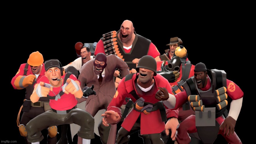 All 9 tf2 mercs laughing at you | image tagged in all 9 tf2 mercs laughing at you | made w/ Imgflip meme maker