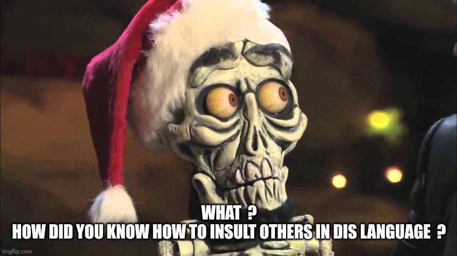 Achmed The Dead Terrorist | WHAT  ?
HOW DID YOU KNOW HOW TO INSULT OTHERS IN DIS LANGUAGE  ? | image tagged in achmed the dead terrorist | made w/ Imgflip meme maker