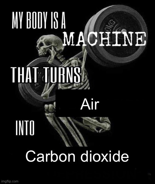 Body is a Machine | Air; Carbon dioxide | image tagged in body is a machine | made w/ Imgflip meme maker
